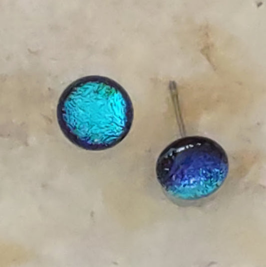 Blue Dichroic Fused Glass Post Earring Wholesale
