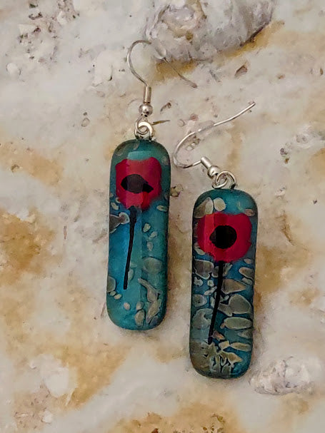 Fused Glass Poppy Dangle Earrings Wholesale