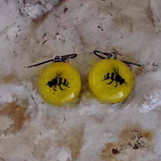 Fused Glass Round Bee Dangle Earrings Wholesale