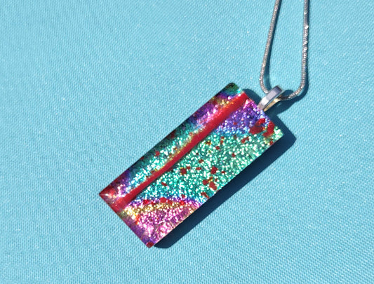Orange-Yellow Fused Glass Dichroic Pendant with Red Glass