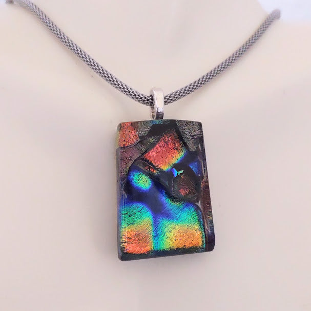 Dichroic Pendant with Mesh Chain, Handmade