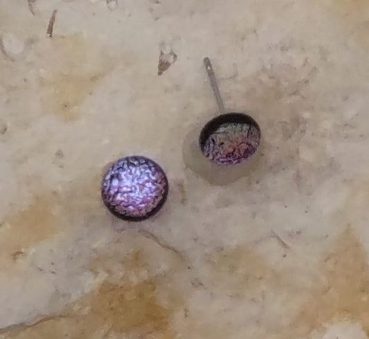Pink with Purple Dichroic Fused Glass Post Earring Wholesale