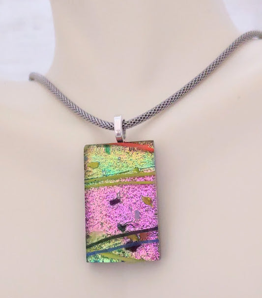 Fused Glass Multi-Color Pendant with Yellow and Pink