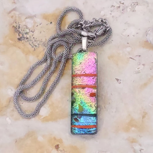 Fused Glass Dichroic Multi-Color Pendant