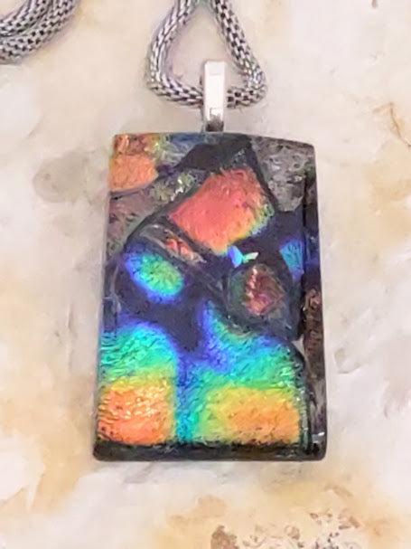Dichroic Pendant with Mesh Chain, Handmade