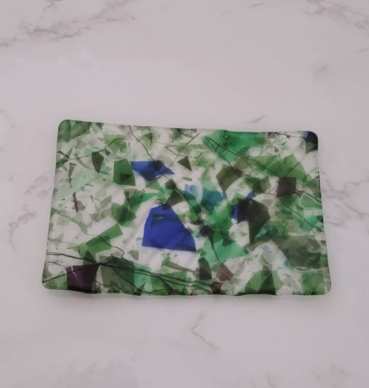 Fused Glass Clear, Green, Blue, and Purple Soap Dish