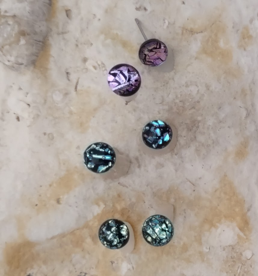 Starter Pack 4 (6 Pairs) Crinkle Dichroic Fused Glass Post Earring Wholesale