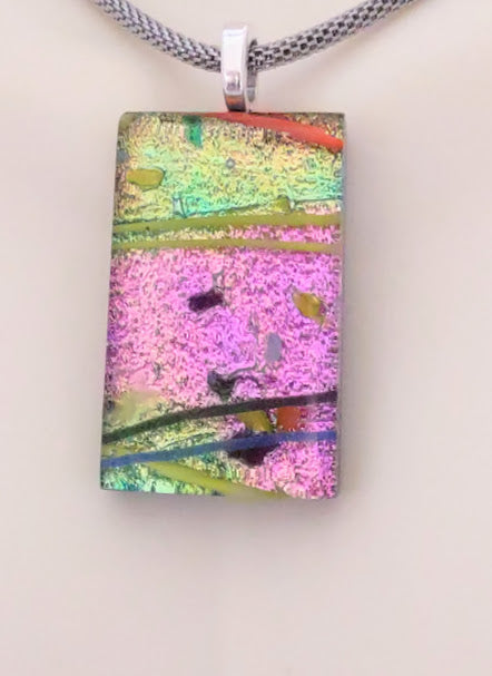 Fused Glass Multi-Color Pendant with Yellow and Pink
