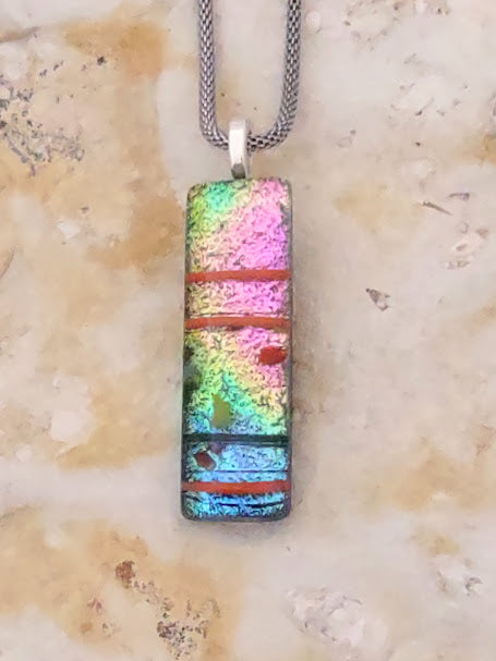 Fused Glass Dichroic Multi-Color Pendant