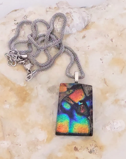 Dichroic Pendant with Mesh Chain, Handmade