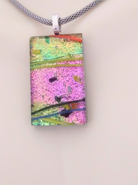 Fused Glass Multi-Color Pendant with Yellow and Pink