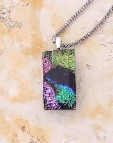 Stunning Dichroic Pendant with Mesh Chain