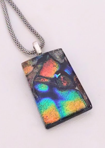 Dichroic Pendant with Mesh Chain, Handmade