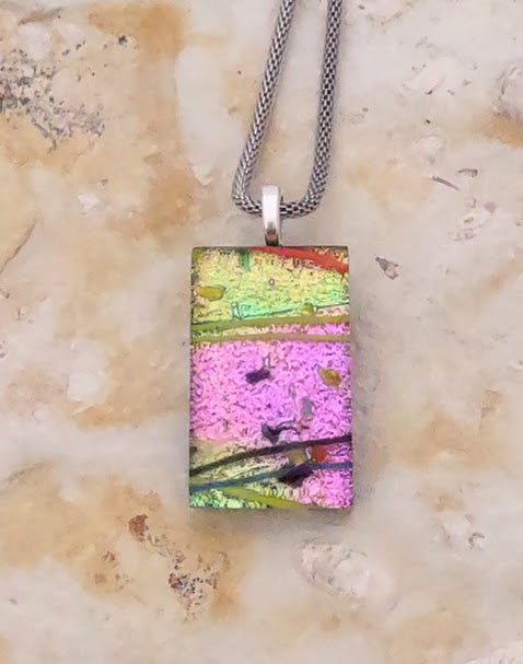Fused Glass Multi-Color Pendant with Yellow and Pink