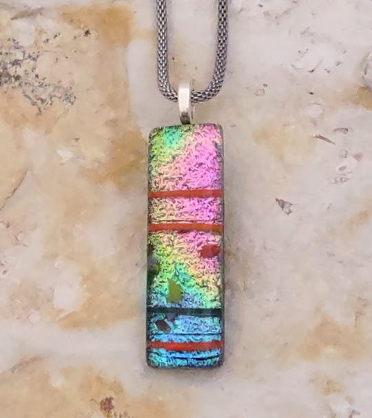 Fused Glass Dichroic Multi-Color Pendant