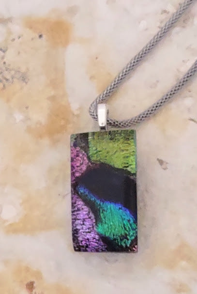 Stunning Dichroic Pendant with Mesh Chain