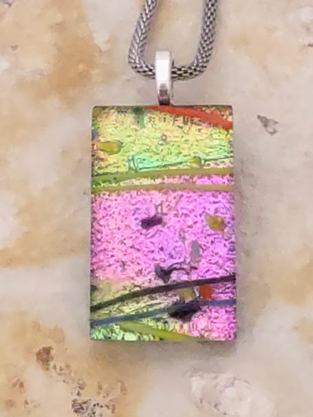 Fused Glass Multi-Color Pendant with Yellow and Pink