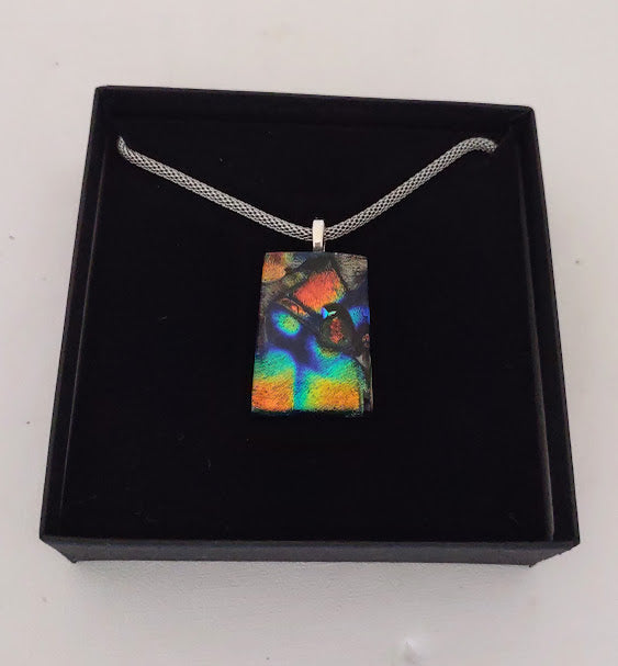 Dichroic Pendant with Mesh Chain, Handmade
