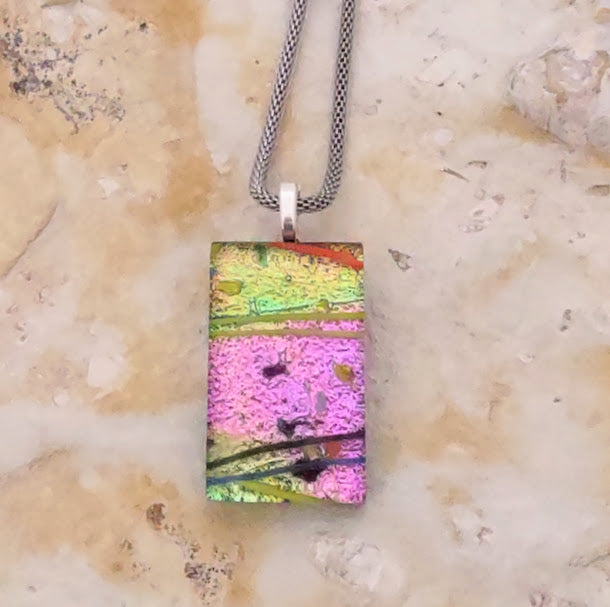 Fused Glass Multi-Color Pendant with Yellow and Pink