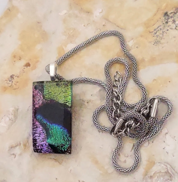 Stunning Dichroic Pendant with Mesh Chain