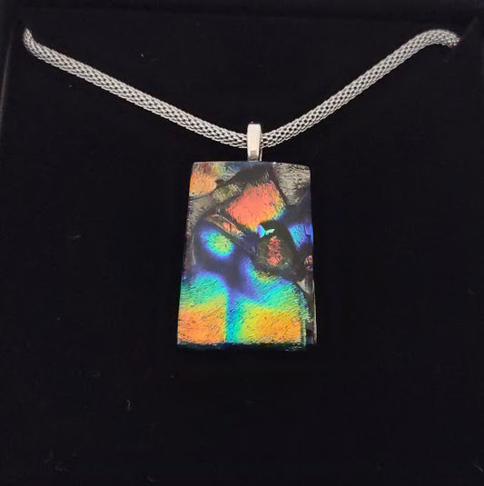 Dichroic Pendant with Mesh Chain, Handmade