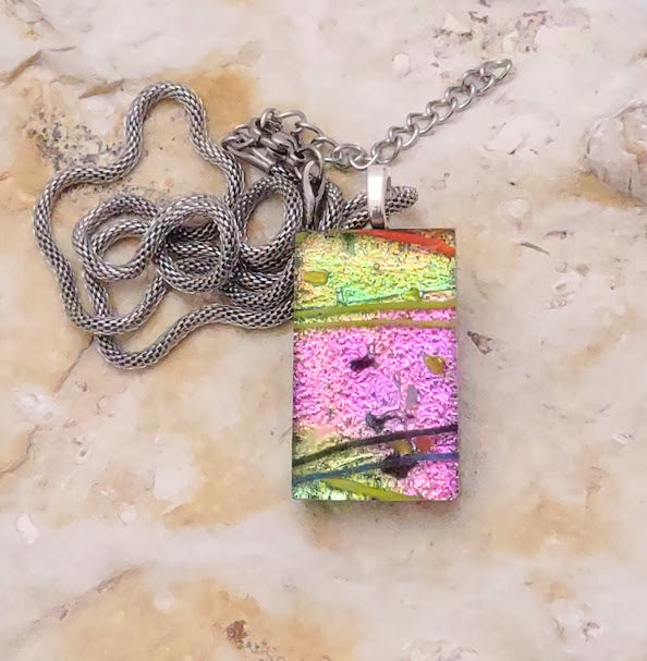 Fused Glass Multi-Color Pendant with Yellow and Pink