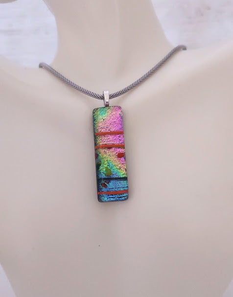 Fused Glass Dichroic Multi-Color Pendant