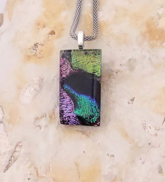 Stunning Dichroic Pendant with Mesh Chain