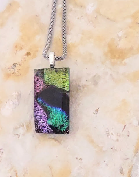Stunning Dichroic Pendant with Mesh Chain