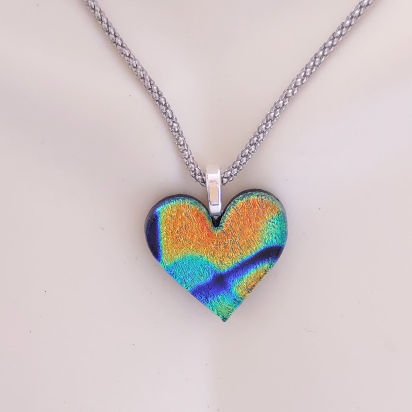 Dichroic Heart Shaped Pendant with Mesh Chain