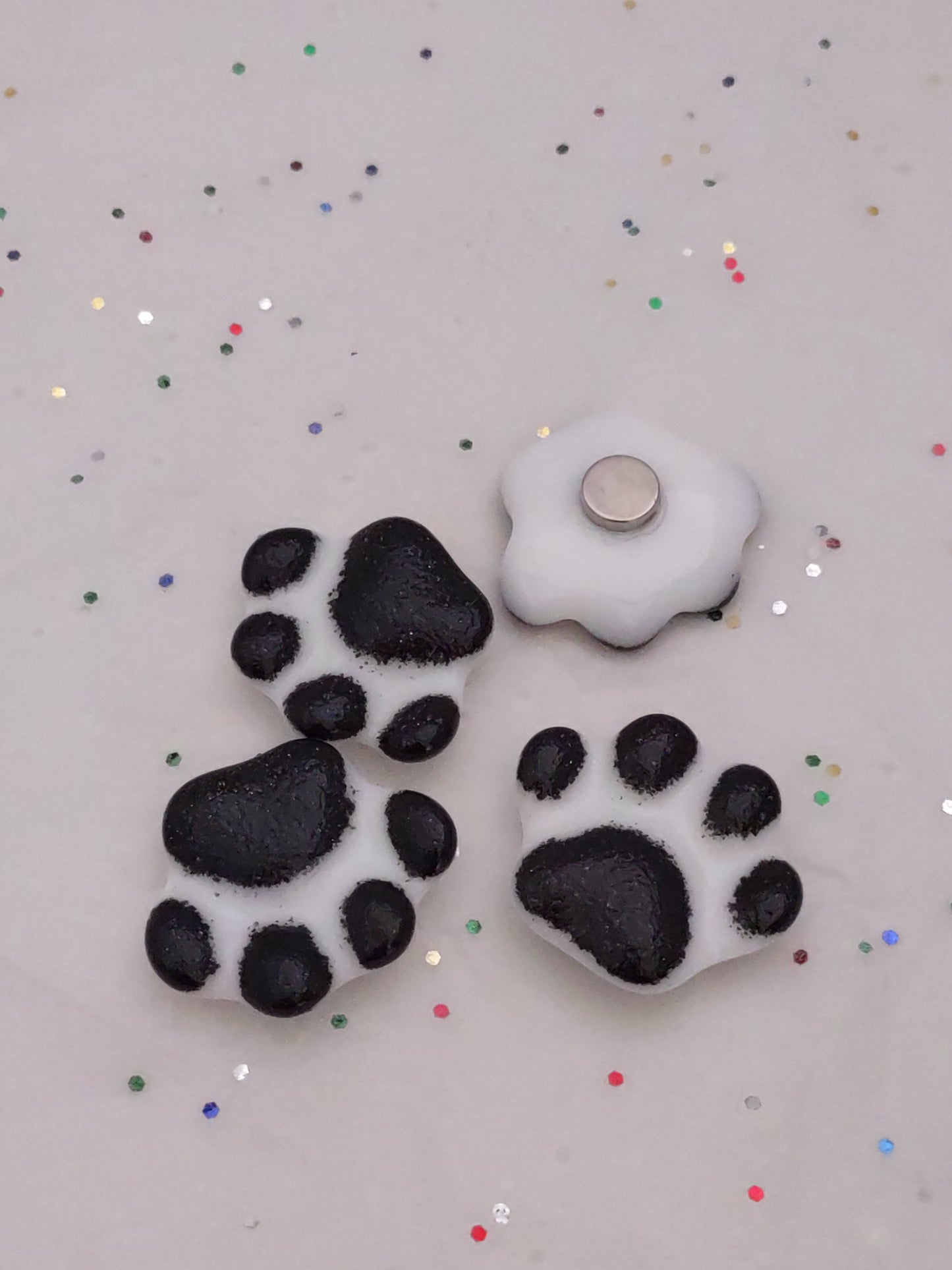 Fused Glass Paw Magnets, Set of 4 Fused Glass Refrigerator Magnets