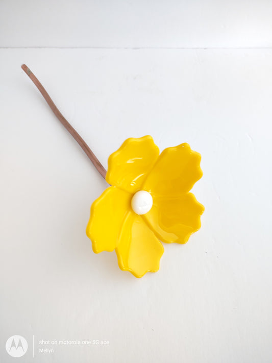 Fused Glass Yellow Hibiscus Flower Plant Stake