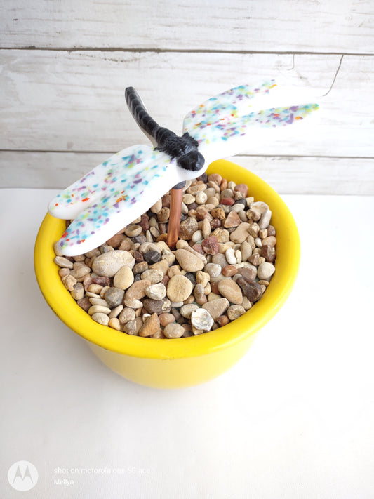 Multi-Color Fused Glass Dragonfly Plant Stake