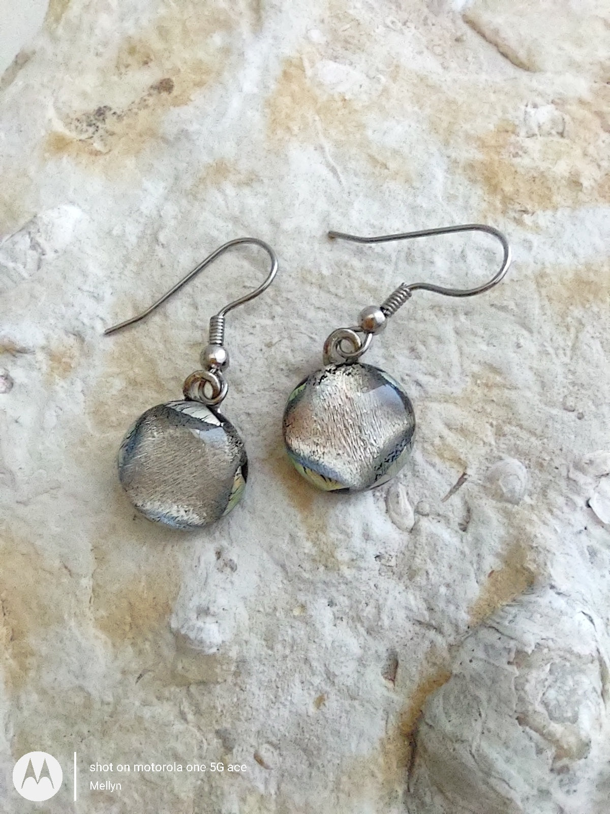 Shimmery Dichroic Fused Glass Dangle Earrings