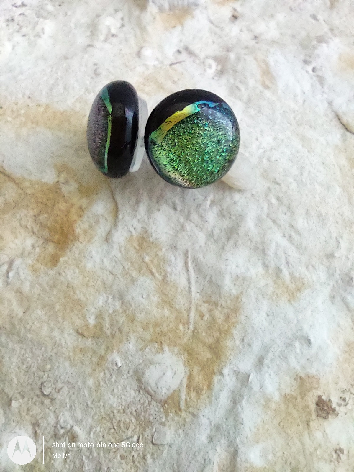 Green Dichroic Post Earrings