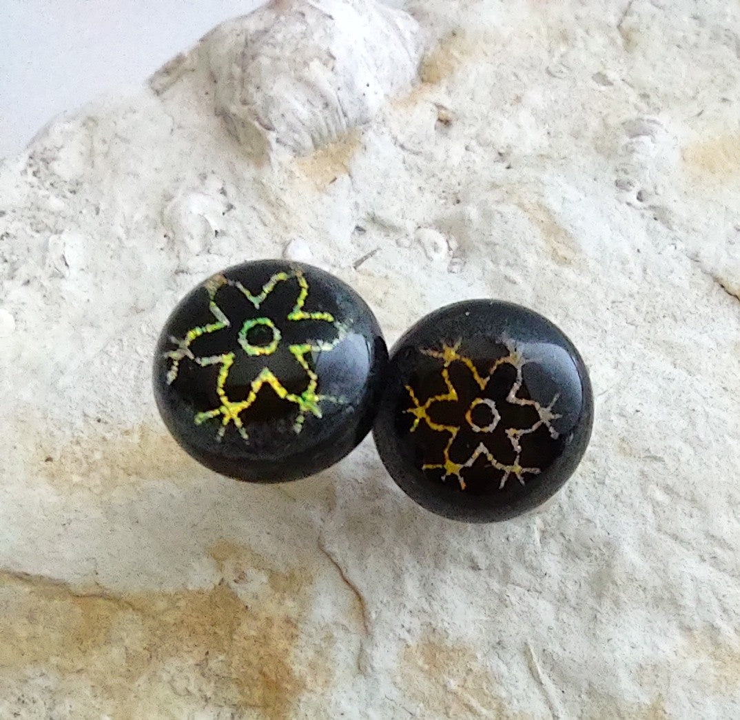 Dichroic Post Earrings with Snowflake