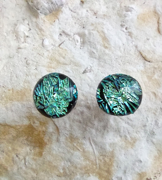 Green Crinkle Dichroic Post Earrings