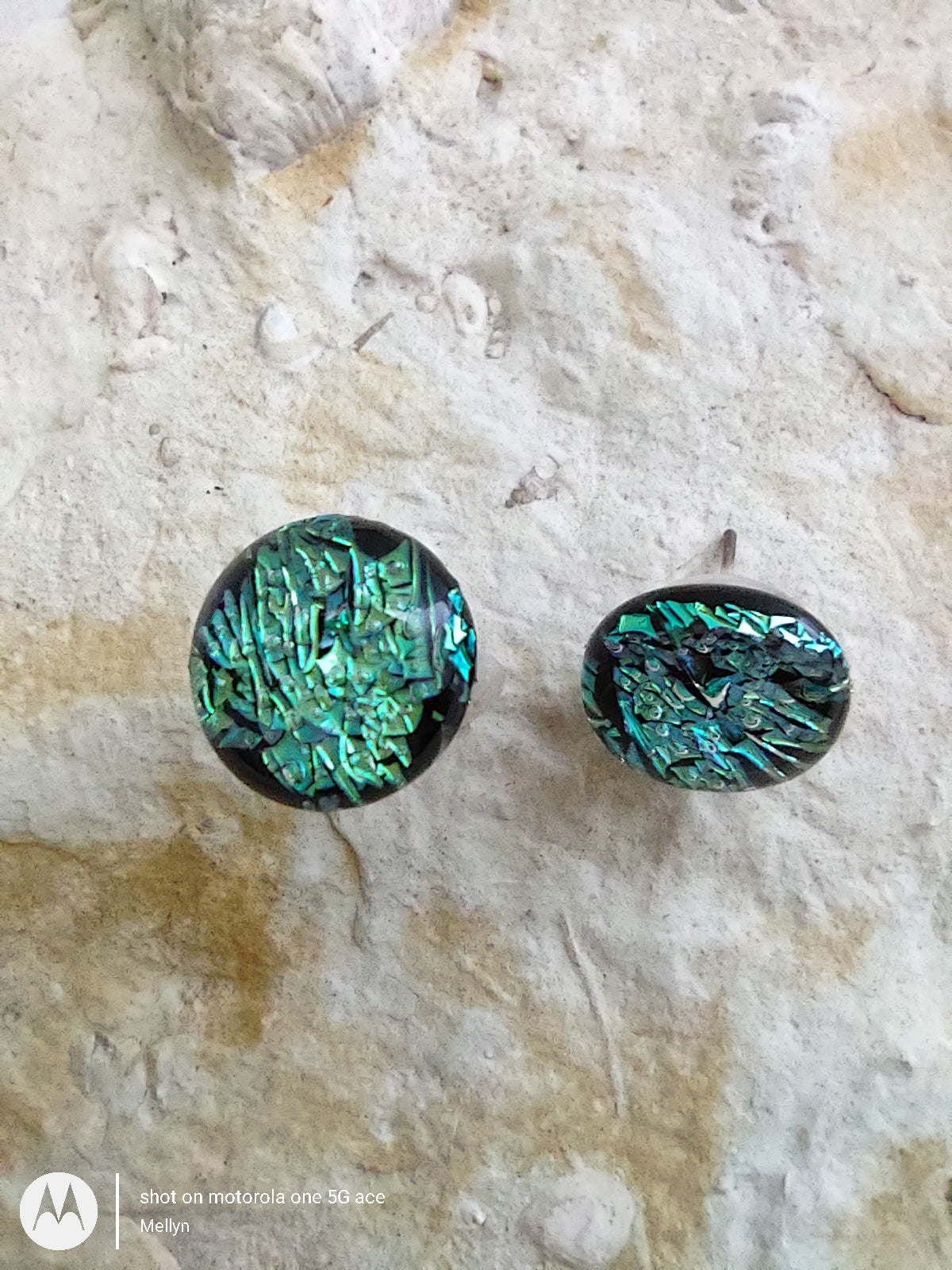 Green Crinkle Dichroic Post Earrings