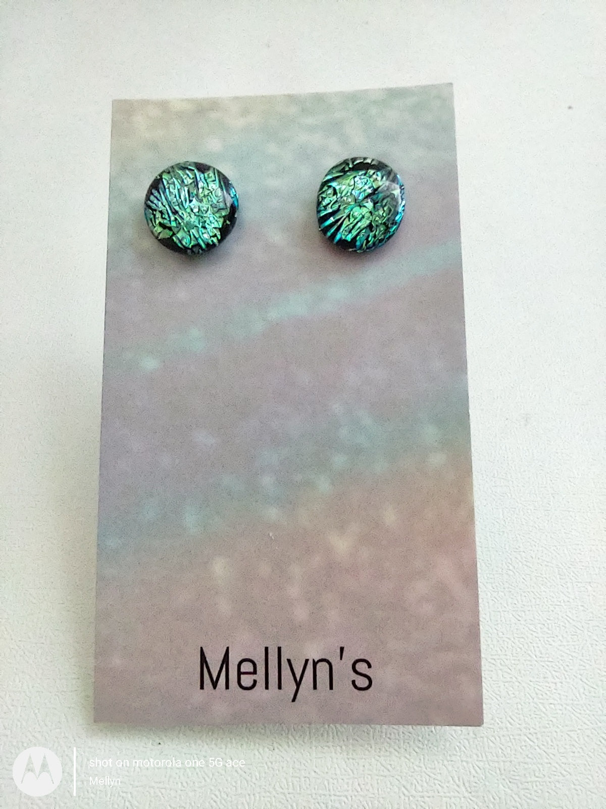 Green Crinkle Dichroic Post Earrings