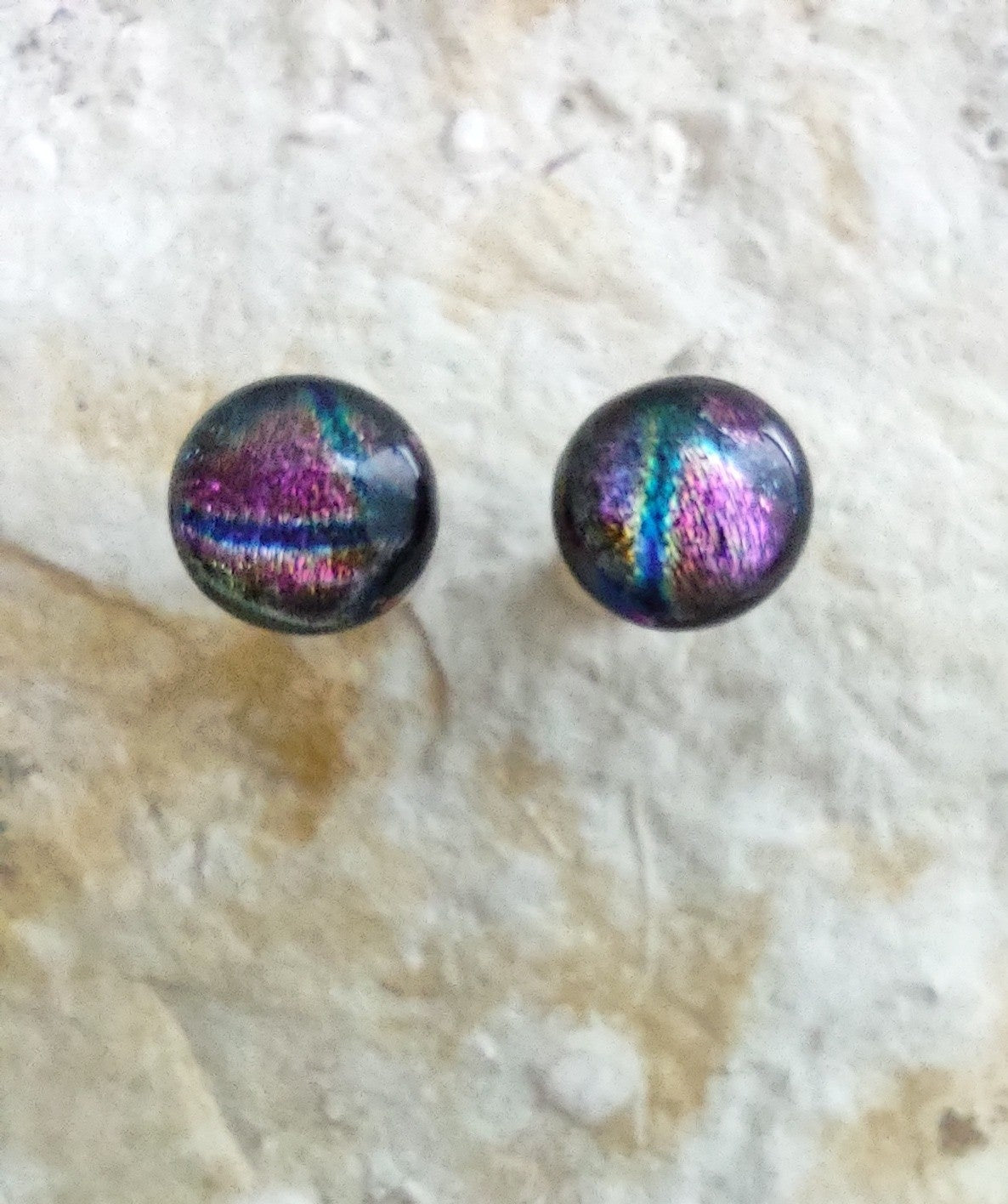 Purple Dichroic with Fused Glass Post Earring