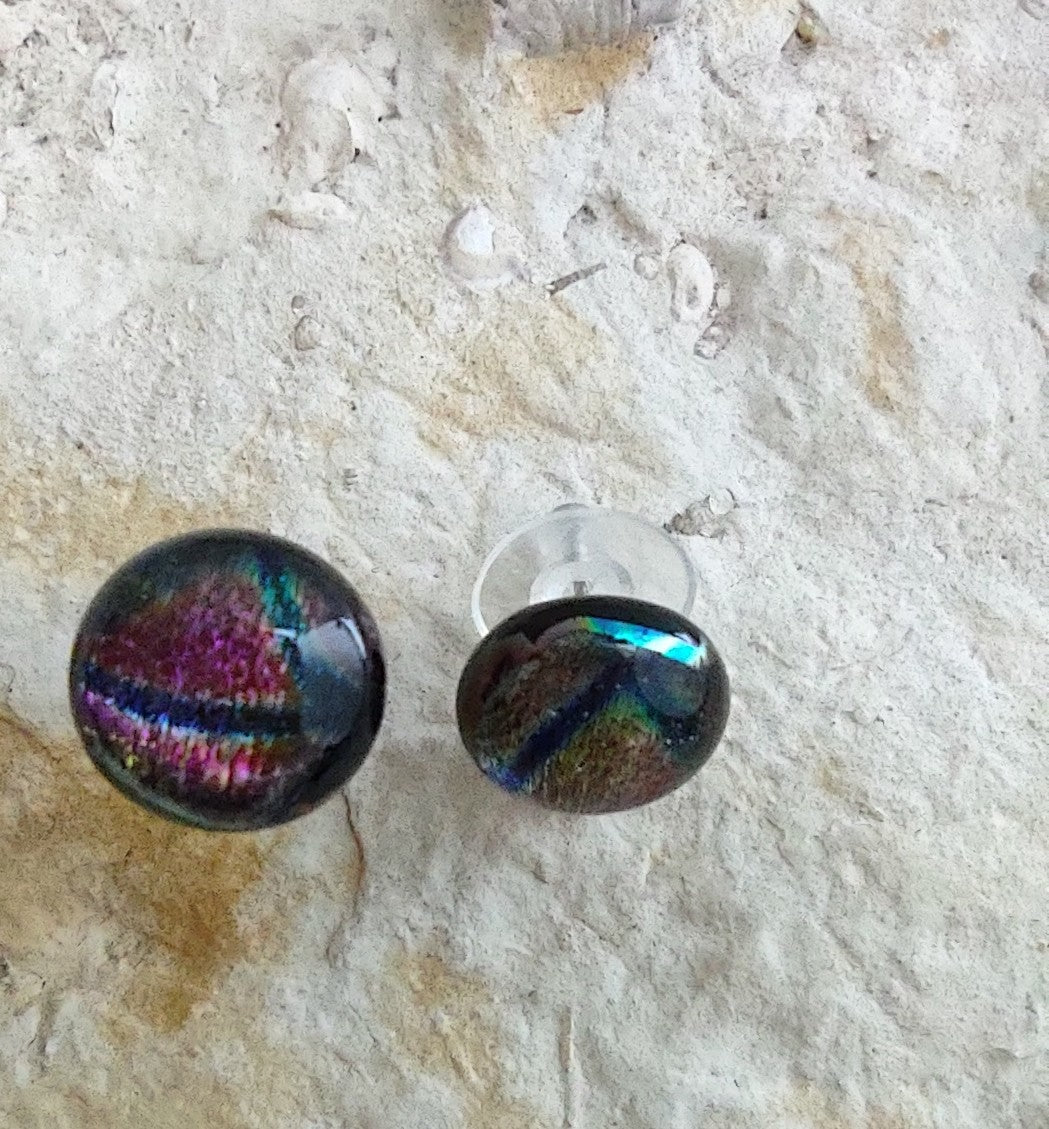 Purple Dichroic with Fused Glass Post Earring