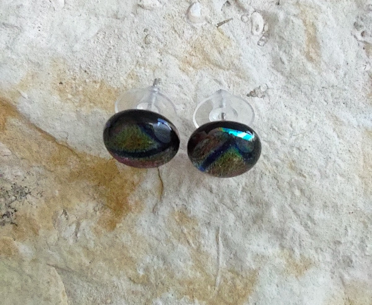 Purple Dichroic with Fused Glass Post Earring