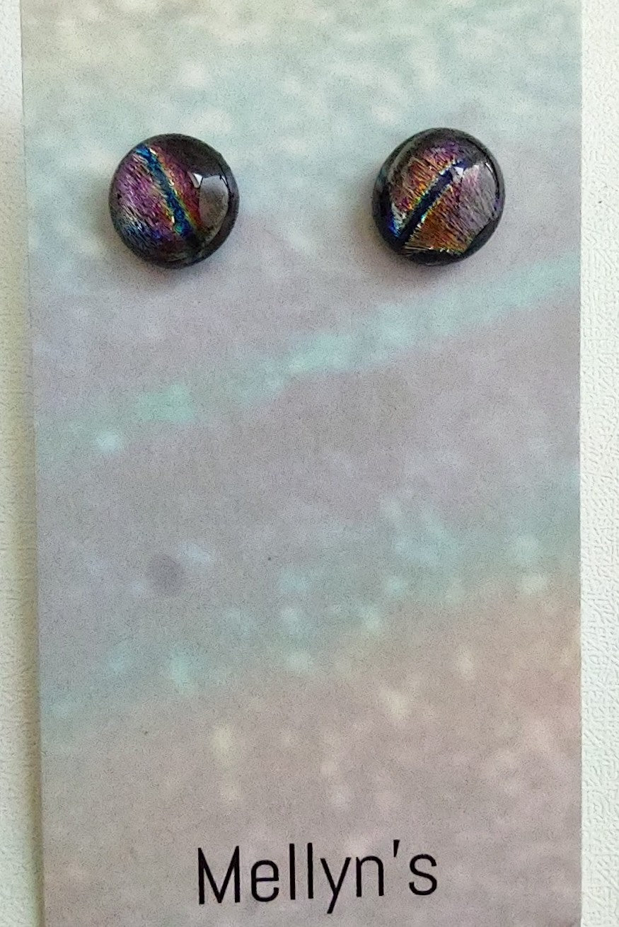 Purple Dichroic with Blue Strip Fused Glass Post Earring
