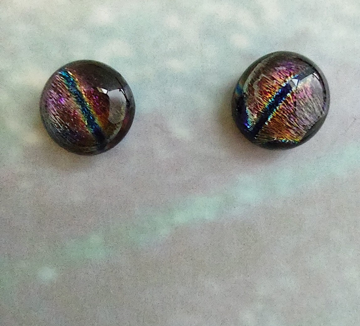 Purple Dichroic with Blue Strip Fused Glass Post Earring