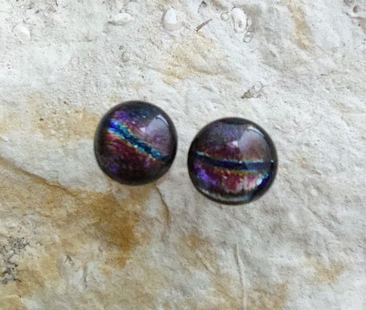 Purple Dichroic with Blue Strip Fused Glass Post Earring