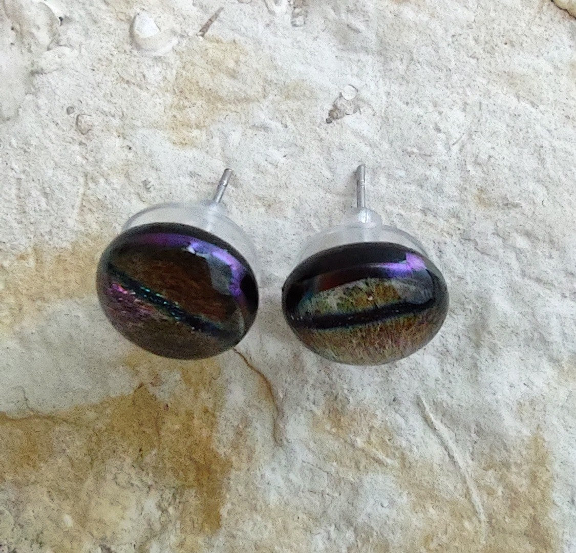 Purple Dichroic with Blue Strip Fused Glass Post Earring