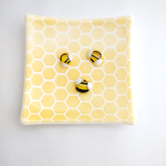 Larger Honeycomb with Bee Glass Trinket Dish