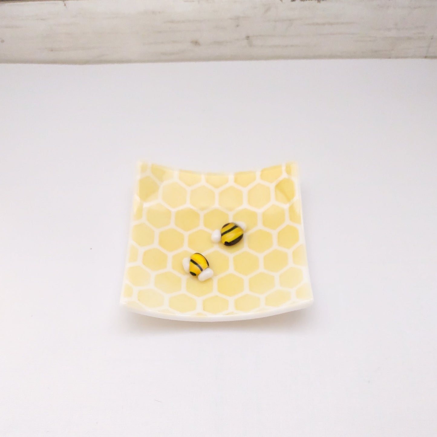 Cute Honeycomb with Bee Glass Trinket Dish