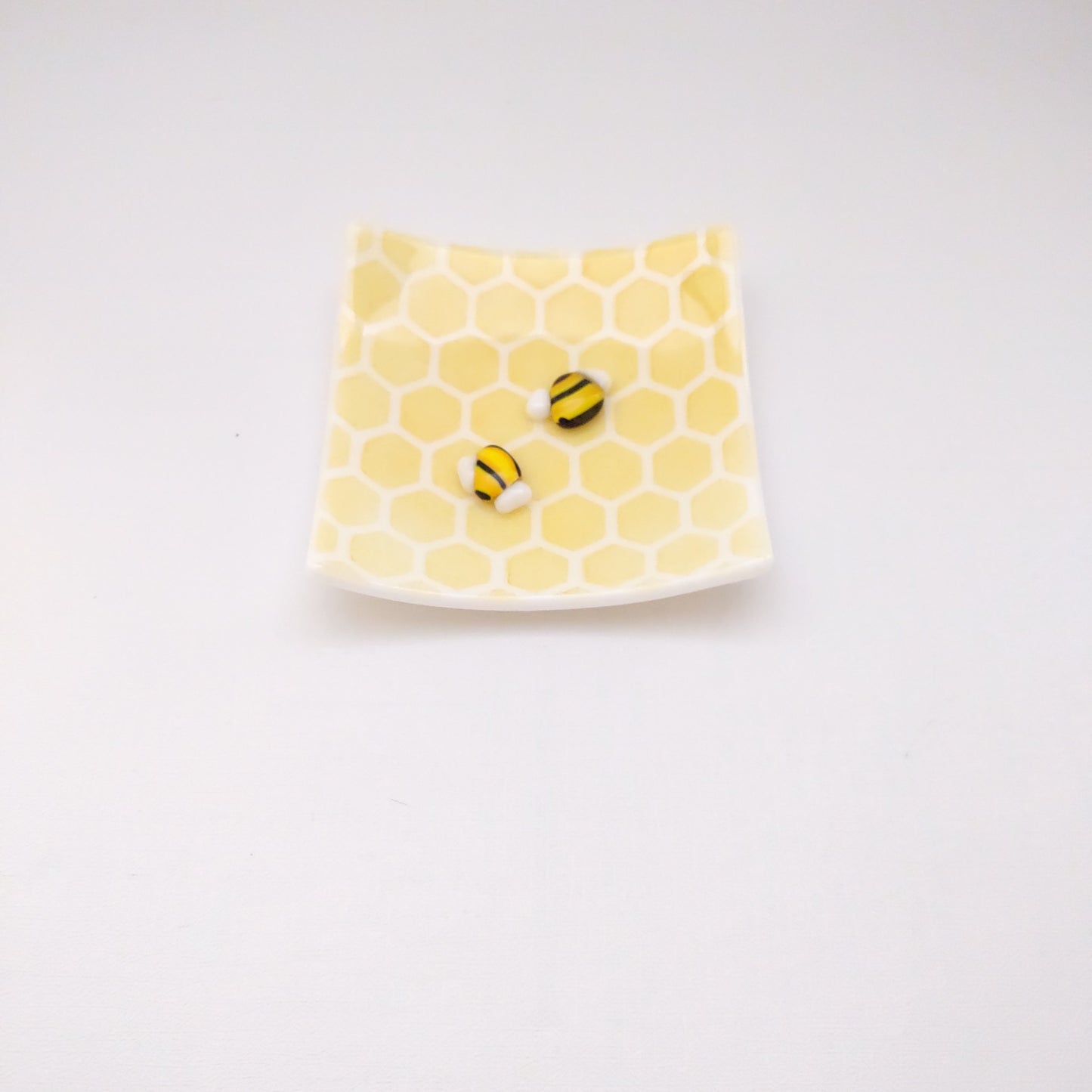 Cute Honeycomb with Bee Glass Trinket Dish