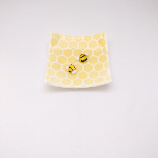 Cute Honeycomb with Bee Glass Trinket Dish
